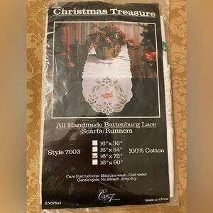 Brand new handmade embroidered battenburg lace runner 16 by 72 inches